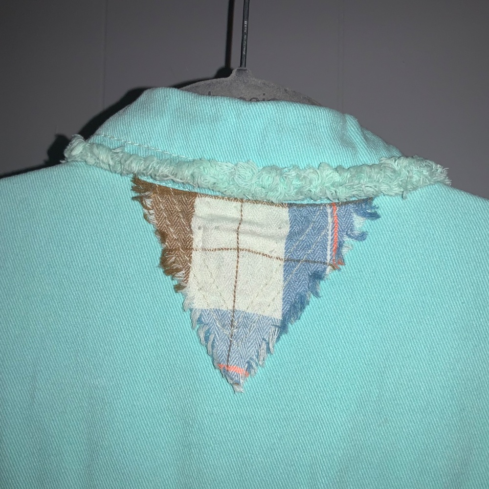 Pol Aqua Plaid Button Front Patchwork Shacket Sz … - image 6